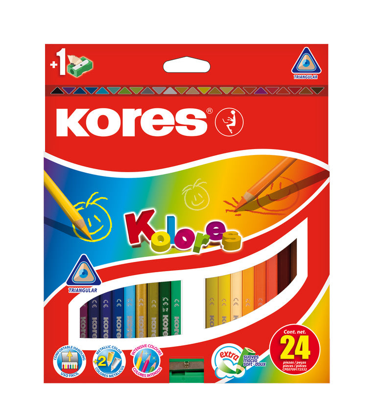 CREIOANE COLORATE 24 CULORI + ASCUTITOARE TRIUNGHIULARE KORES CREIOANE COLORATE 24 CULORI + ASCUTITOARE TRIUNGHIULARE KORES